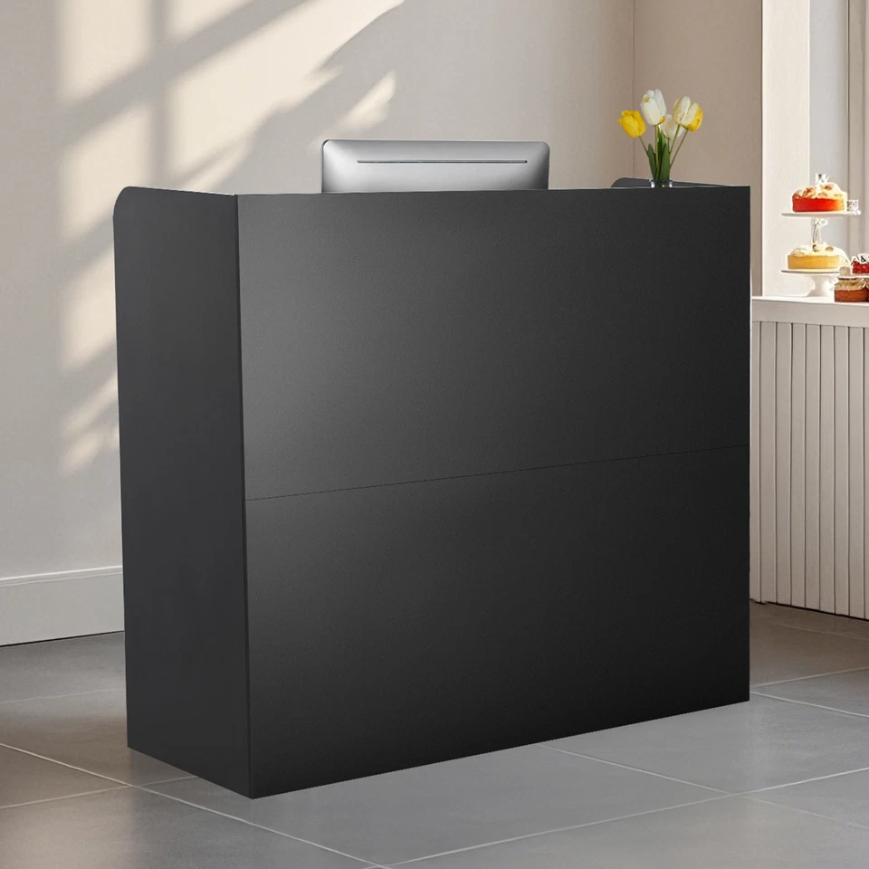 VEVOR Reception Desk Rectangular Front Counter Table 47.24 in Black Office Table - Image 1 of 4