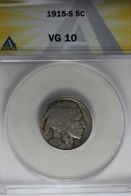 1915-S .05  ANACS  VG 10  Buffalo Nickel, Indian Nickel, 5 Cent Piece - Image 1 of 2