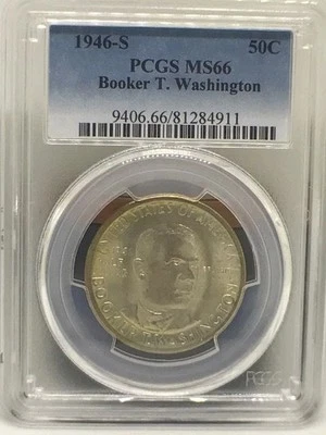 1946 S Booker T Washington Commemorative Half Dollar, 90% Silver Coin, PCGS MS66 - Image 1 of 4