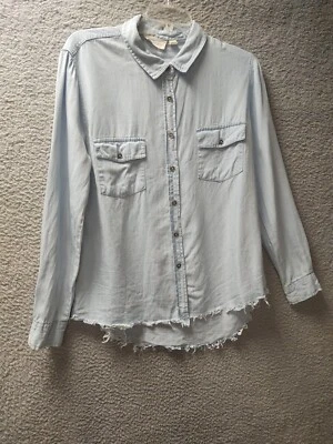 Camisa Top Blusa Estilo RD Para Mujer Western Mediana Azul Denim Bolsillo Dobladillo Crudo  Foto 1 de 4