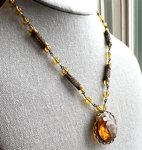 Antique Victorian Necklace, Brass & Topaz? Beautiful, Wonderful Piece! - Picture 1 of 20