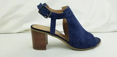 Franco Sarto Size 8M Women's Blue Suede Buckle Ankle Strap Open Toe Block Heel - Image 1 of 4