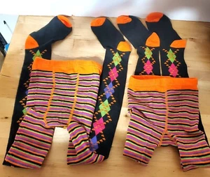 Lot 2 Multicolor Kids Girls S/M Knit Argyle Stripe Leggings Socks Small/Medium - Picture 1 of 7