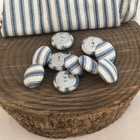 Antique French Ticking Cotton Fabric Covered Buttons 10 buttons size 30 shank Cover