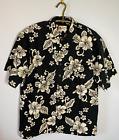 Hilo Hattie Mens Xl Hawaiian Shirt Button Up Floral Black Ivory Hibiscus Flowers