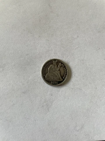 1876 US Seated Liberty Dime (10c); 0.900 Silver; Holed For Jewelry Charm/Pendant Cover