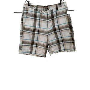Sun River Mens Bermuda Shorts 36 White Brown Turquoise Plaid Pocket NWT - Picture 1 of 11
