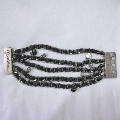 Good Work(s) Make a Difference Black Leather Metal Chain Inspirational Bracelet - Image 1 of 4