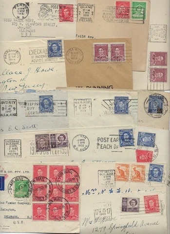 AUSTRALIA 1930s 40s COLLECTION OF 14 COVERS TO US FRANKED K GEORGE VI ISSUES VAR Cover