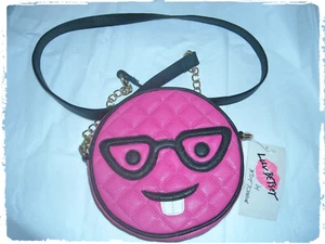 Luv Betsey Johnson Pink Nerd Nerdy Emoji Crossbody Canteen Purse - Picture 1 of 3