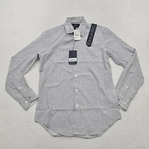 Report Collection Mens 14.5 / 32-33 Slim Fit Micro Grid White Black Dress Shirts - Picture 1 of 8