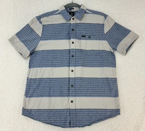 Volcom Blue Striped Button-Down Casual Shirt Mens Short Sleeve Slim Fit Size L - Picture 1 of 11