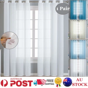 2X Sheer Voile Curtains Eyelet Window Sheer Net Voile Gauze Curtain Pair Bedroom - Picture 1 of 27
