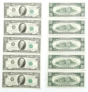 1981-A $10 Atlanta District FRNs Fr 2026-F Unc 5 Consecutively Numbered 341-345 - Picture 1 of 1
