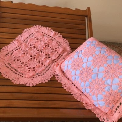 Fundas de almohada vintage de encaje bordadas a mano de ganchillo funda de algodón natural cojín Foto 1 de 4