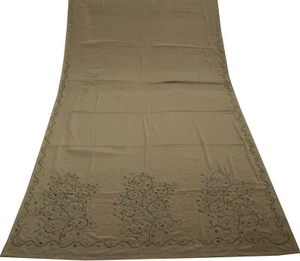Sushila Vintage Gray Saree Blend Crepe Silk Hand Beaded Zardozi Sari Fabric - Picture 1 of 10