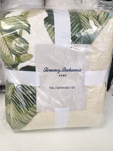 Tommy Bahama Fiesta Palms 3-Piece Green Floral Cotton Full/Queen Quilt Set - Picture 1 of 5