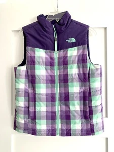 North Face Girls Large Vest 14-16 Purple and Mint Green Check - Picture 1 of 7