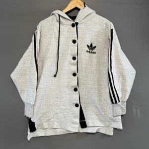Adidas Vintage Button Up Hoodie Size Small 100% Cotton Classic Clover Logo - Picture 1 of 14