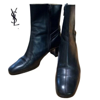 Yves Saint Laurent Short Boots Shoes Leather Black YSL Women's US6 / JP23 EX - Image 1 of 4