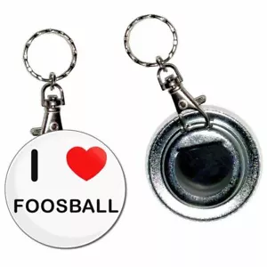 I Love Heart Foosball - 55mm Button Badge Bottle Opener Key Ring New - Picture 1 of 2