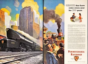 1946 Pennsylvania Railroad 100 Years Stockholder Payments 2 Page Print Ad - Picture 1 of 7