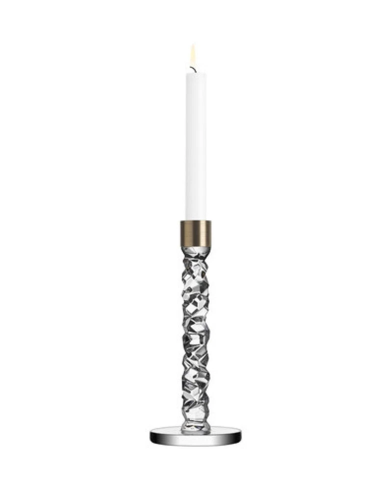 Orrefors Carat 9.5 Inch Brass Candlestick Pair