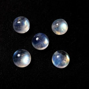 8  MM Round 5 Pcs Lot Natural AAA Rainbow Moonstone Cabochon June Birthstone - Picture 1 of 10