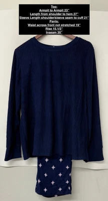 NWT CROFT & BARROW NAVY BLUE PAJAMA SET LONG SLEEVES PINK  STAR  ON PANTS XXL - Image 1 of 3