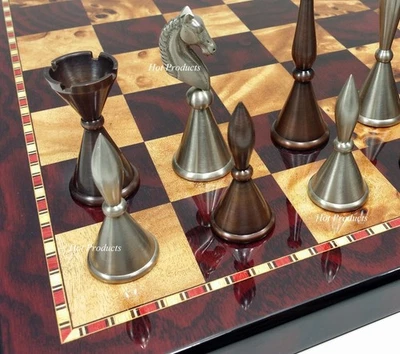 Real Brass Metal Modern Art Deco Staunton Chess Set 18" Cherry Color Board - Image 1 of 4