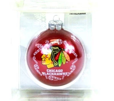 Chicago Blackhawks Collectible Blown Glass Ball Ornament with Candy Cane NHL NIB - Image 1 of 4