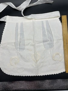Grembiule da tè vintage ricamato a mano con taschino, avorio, nuovo - Foto 1 di 8