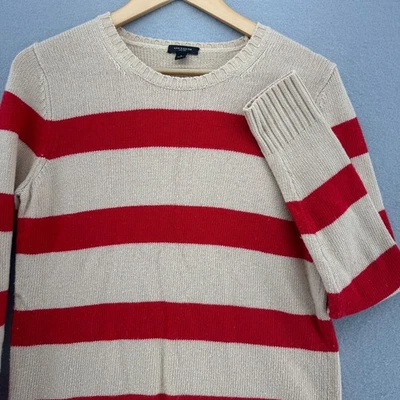 Ann Taylor Wool Blend Sweater Beige Red Striped SZ L Boatcore Sailor Waldo - Image 1 of 4