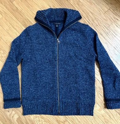 Banana Republic Men's Chunky Knit Mock Neck Zip Cardigan Sweater Blue Medium - Image 1 of 4