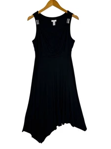 Chico’s Womens Sleeveless Dress Size U.S. 4 Black Asymmetrical Hem Silver Accent - Picture 1 of 9