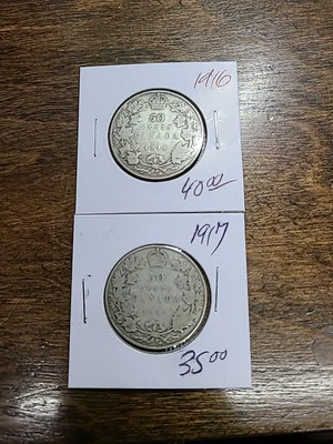 1916 And 1917 Silver 50 Cent Canada 2 Coin Lot - Image 1 of 2