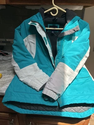 Land's End Girls Winter Hood  Squall Jacket  Fleece Lined Blue/ White Sz L 14 - Image 1 of 4