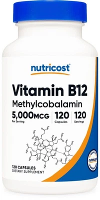 Nutricost Vitamina B12 (Metilcobalamina) 5000mcg, 120 Cápsulas - Sin OGM Foto 1 de 4