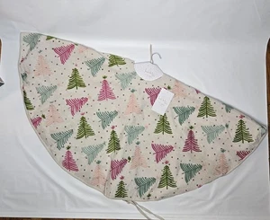 Nicole Miller 52” Tree Skirt Embroidered Pink Blue Christmas Trees Holiday - Picture 1 of 6