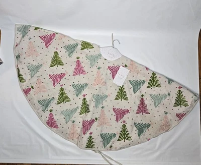 Nicole Miller 52” Tree Skirt Embroidered Pink Blue Christmas Trees Holiday - Image 1 of 4