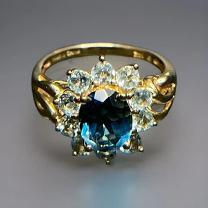 Anello Topazio Blu Oro Giallo Massiccio 14k Misura 7 - 4,3g - Usato - Spedizione Gratuita - Foto 1 di 8