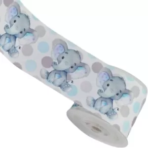 CINTA BEBÉ ELEFANTE Grosgrain 1m x 38mm de ancho (1 1/2") Pastel de ducha bebés fiesta - Imagen 1 de 2