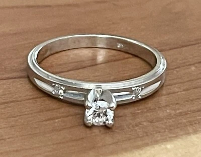 Anel de noivado de ouro branco 14k meados do século diamante redondo 0,20 quilates KEEPSAKE tamanho 6,75 - Imagem 1 de 4