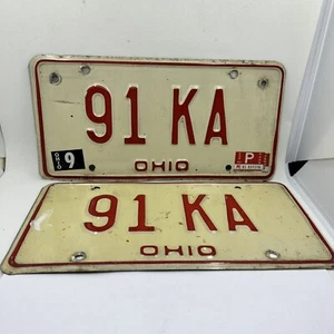 Vintage 1980 Ohio Sammlerstück Nummernschild Set Paar Original 91 KA - Bild 1 von 13