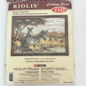 Riolis Counted Cross Stitch Kit Zebras Giraffe African Safari Water #1143 NIP - Picture 1 of 8