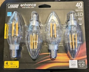 FEIT Electric (3000K) Candelabra 3.3W 40 Watt Equiv LED E12 Light Bulbs 4-Pack - Picture 1 of 6