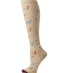 Duluth Women's M 6-8.5 Knee High Stay Put Tan Bird Lightweight Compression Socks - Picture 1 of 4