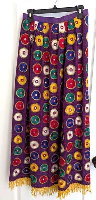 Vtg Handmade Purple Silk Embroidery Mirrors Ceremonial Maxi Skirt Boho Festival - Image 1 of 4