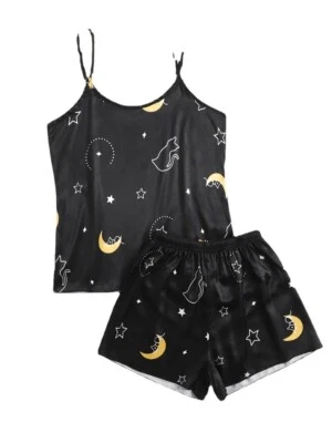 Lace Cami Vest Shorts Lingerie Pyjamas Set Pj Sleepwear Women Ladies Satin Silk - Image 1 of 4