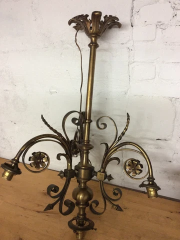 ANTIQUE VINTAGE SOLID BRASS 4 LIGHT HANGING CHANDELIER LOUIS XVI STYLE Cover